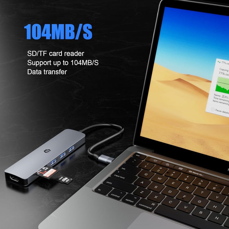 Totu USB C HUB, 6 in 1 Docking Station USB C Adapter with 4K HDMI, 3 USB 3.0 Up to 5Gbps, SD&TF Card Slot, Compatible for USB C Laptops and Other Type C Devices - Image 4